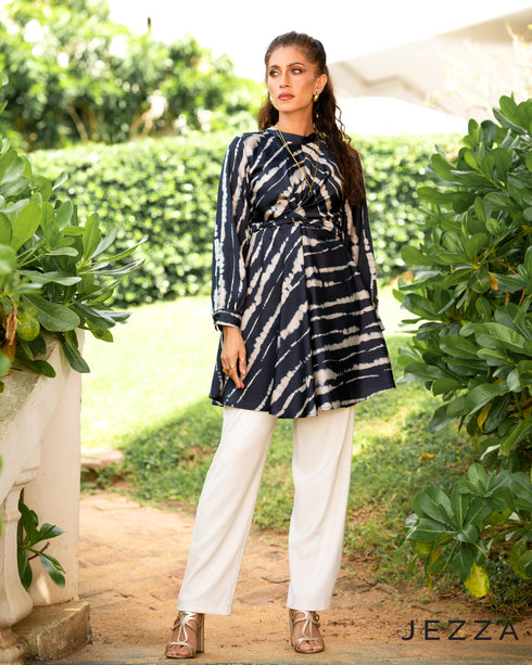 Printed Satin Mandarin Collar Top 61452